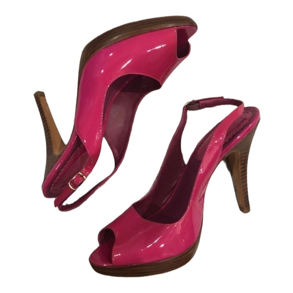 Aldo Women's Pink Peep Toe Slingback Platform Heels Patent Leather Pumps Size 7 - Picture 5 of 5